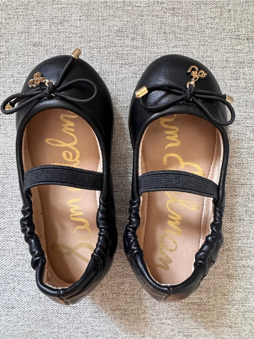 Sam Edelman Little Girls Black Mary Jane Flats with Bow & Gold Accents